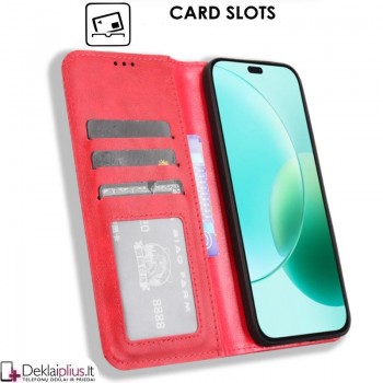 Dirbtinės odos atverčiamas dėklas su skyreliais - raudonas (Huawei Honor 400 Lite) Dirbtinės odos atverčiamas dėklas su skyreliais - raudonas (Huawei Honor 400 Lite)